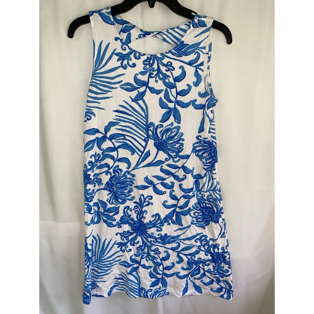 Lilly Pulitzer Dress Small Resort White Blue‎ Floral Eliza Glisten in the Sun XS